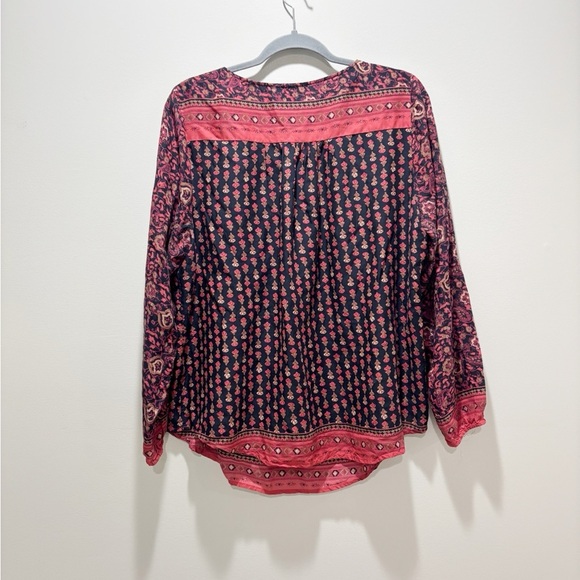 LUCKY BRAND • Women’s Mix Printed Cloth Button Cover Henley Boho Floral Blouse - Picture 2 of 6